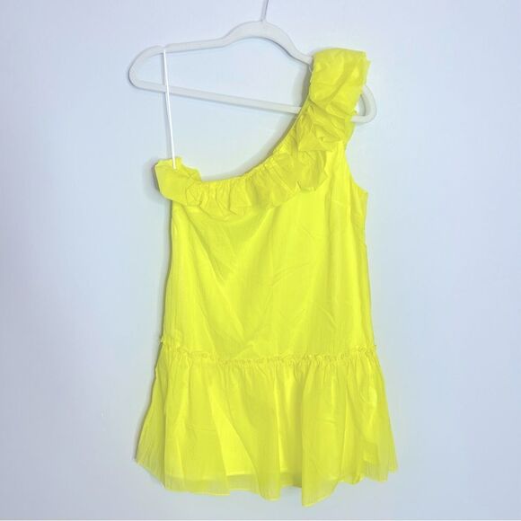 Amanda Uprichard Half Ruffle shoulder Yellow mini dress Small NWOT - Picture 1 of 7